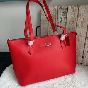 Coach Red/Orange Leather Tote Bag